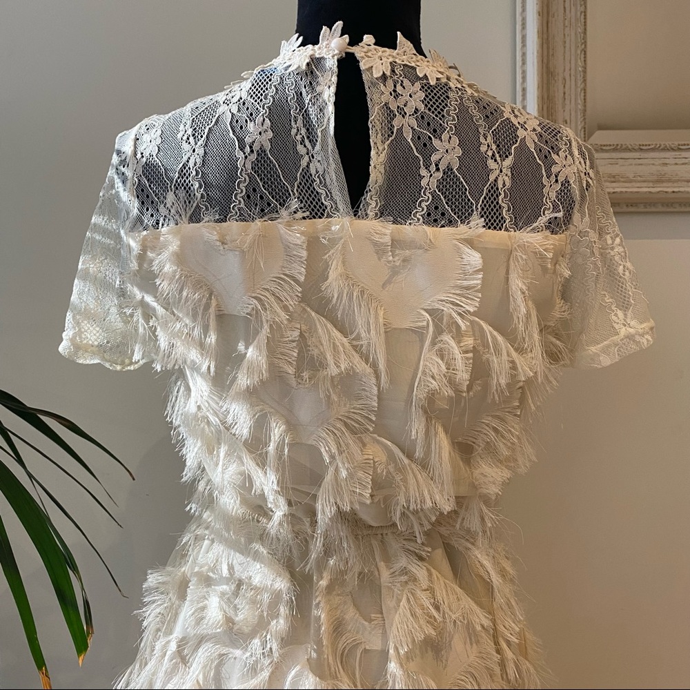 VALLEYGIRL Dust Pink Fringe Midi Dress Lace Romantic Evening Fit & Flare Size 8 - Picture 10 of 14